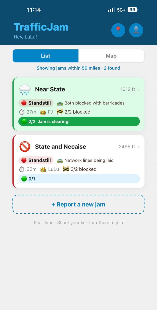 See the jams TrafficJammers are reporting near you